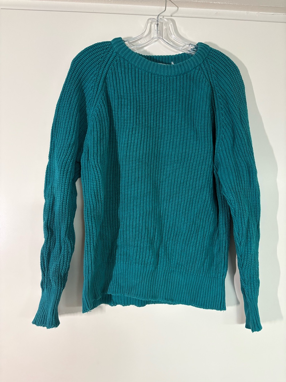 REI 100% Cotton Teal Blue Crew Neck Cable knit Sweater